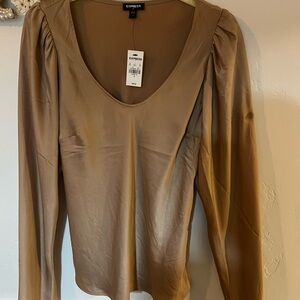 Express Women's Tan V-Neck Blouse